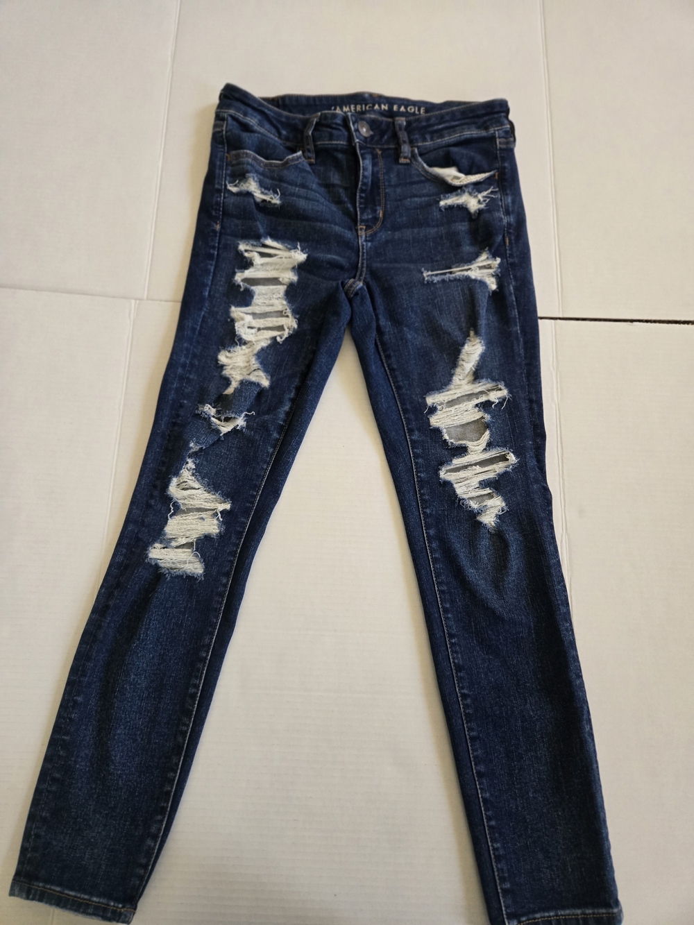American Eagle Outfitters Dark Blue Distressed Skinny Jeans